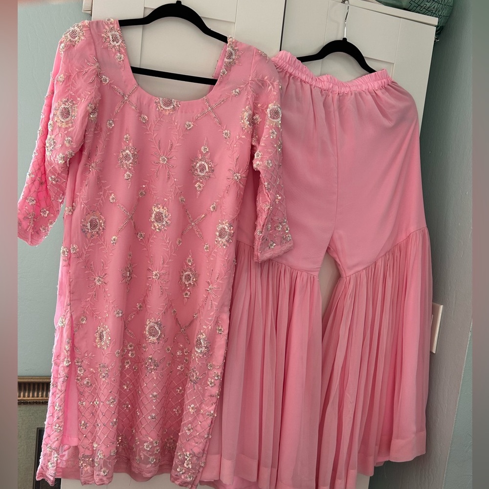 Pink Embroidered Indian sharara suit with Dupatta Indian outfit